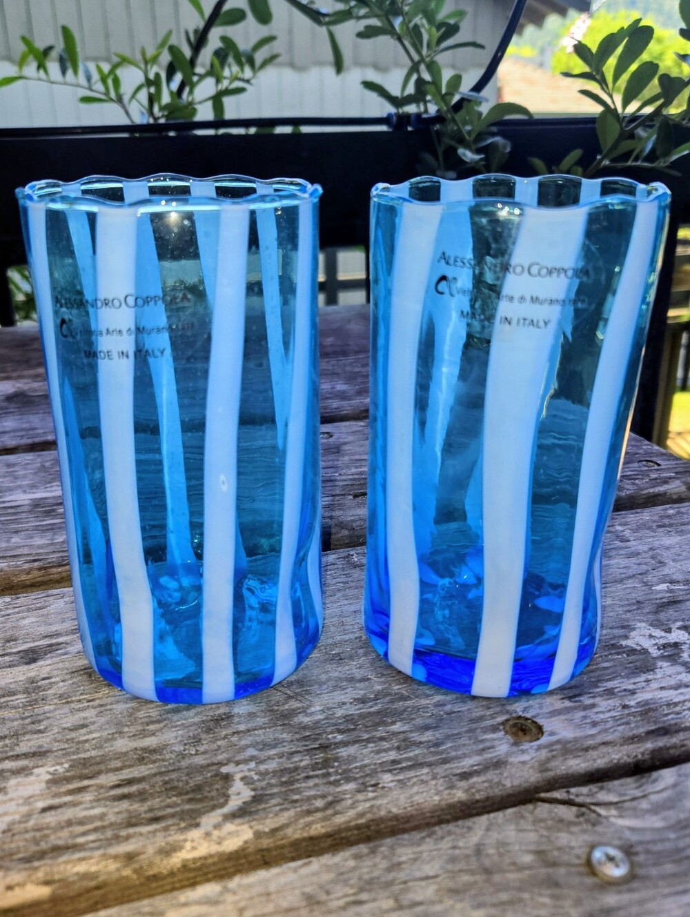 Alessandro Coppola Arte di Murano Italy Blue Glass 20 Oz. Tumblers - Set of 2
